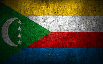Comoros metal flag, grunge art, African countries, Day of Comoros, national symbols, Comoros flag, metal flags, Flag of Comoros, Africa, Comoros HD wallpaper