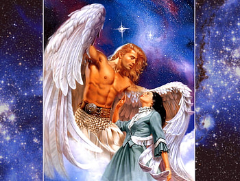 Heavenly Embrace, hold, wings, angel, angels, woman, embrace, gaurdian, heaven, love, protector, protect, male HD wallpaper