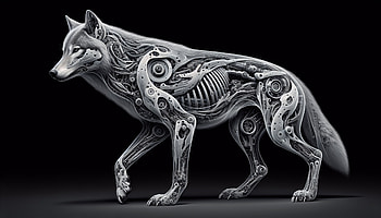 Majestic Mechanical Gray Wolf, gray wolf, wolf, anatomy, artistic, sculpture HD wallpaper