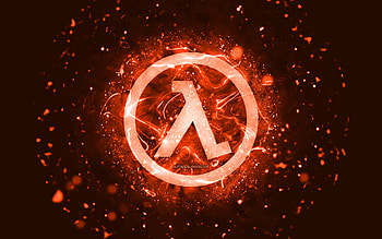 Half-Life orange logo, , orange neon lights, creative, orange abstract background, Half-Life logo, games logos, Half-Life HD wallpaper