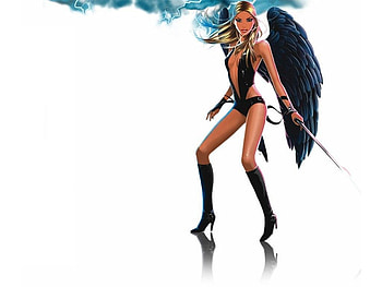 Wild Angelz, wings, sword, winged, black wings, angel, wild, boots HD wallpaper