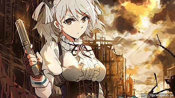 God Eater, brown eyes, gray hair, anime girls, dress, anime, weapon, short hair, gun HD wallpaper