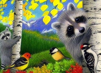 When Autumn Visit, birds, fall, colors, paintings, love four season, wildlife, raccoons, animals, autumn, draw and paint HD wallpaper