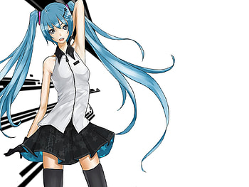Hatsune Miku, blue, black, awesome, song, cute, vocaloid, beauty, nice, miku, music, vocaloids, hatsune, thighhighs, aqua eyes, skirt, program, white, twintail, girl, singer, aqua, beautiful, diva, anime, pretty, aqua hair, cool, black skirt, idol, virtual HD wallpaper