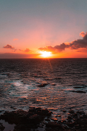 Nature, Sunset, Stones, Sea, Sun, Horizon HD phone wallpaper