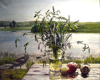 By yesterday's apples has some Nina Krasnov, river, nina krasnov, painting, art, apple HD wallpaper