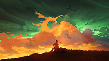Boy With Guitar And Euphony, artist, artwork, digital-art, deviantart HD wallpaper