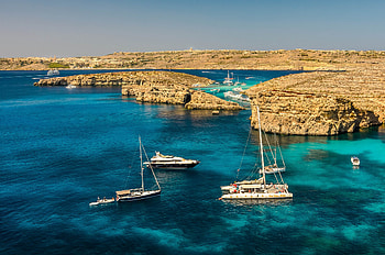 Catamaran, Beautiful seascapes, Yacht in Malta, Stunning rock formations HD wallpaper