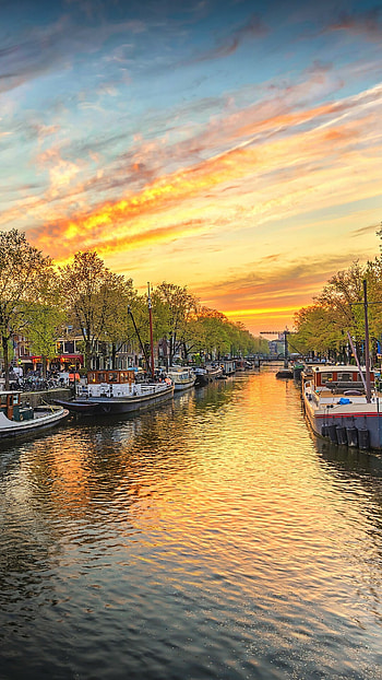 Amsterdam, City skyline, Canal waterfront, Netherlands HD phone wallpaper
