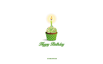 Happy Birtay, , green cake, Happy Birtay greeting card, mini art, Happy Birtay concepts, white background, green cake with candle HD wallpaper