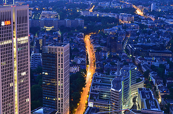 Cities, View From Above, Night City, City Lights, Skyscrapers, Frankfurt HD wallpaper