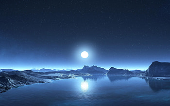 Rising Moon, Lake, Night, Moon, Hill HD wallpaper