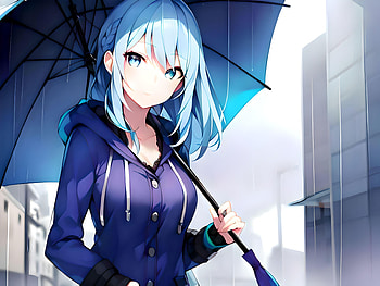 A girl in the rain with an umbrella, AI Art, Anime, girl, anime girl HD wallpaper