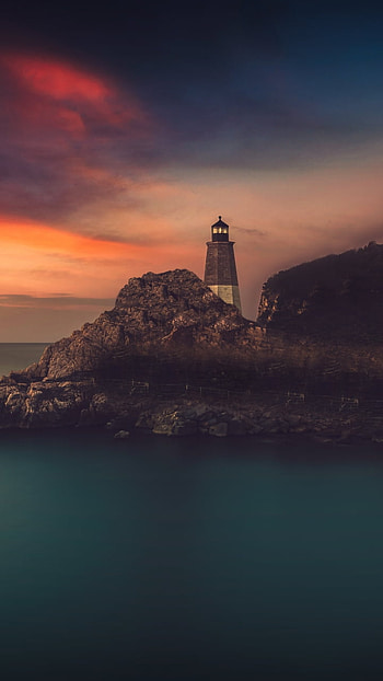sky, coast, horizon, ocean, man made, lighthouse HD phone wallpaper