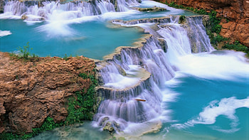 Waterfall, scenery, beautiful, blue nature HD wallpaper