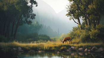 : Serene Gazelle in Artistic Nature Landscape, gazelle, nature, artistic landscape HD wallpaper