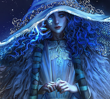Ranni, blue, white, fantasy, nixeu, girl, hat, witch HD wallpaper