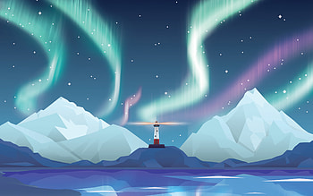 Nature, aurora, lighthouse, digital art, mountains HD wallpaper