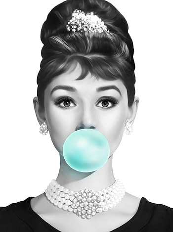 Audrey Hepburn, Teal bubble gum, Pop art poster, Fashion inspiration HD phone wallpaper