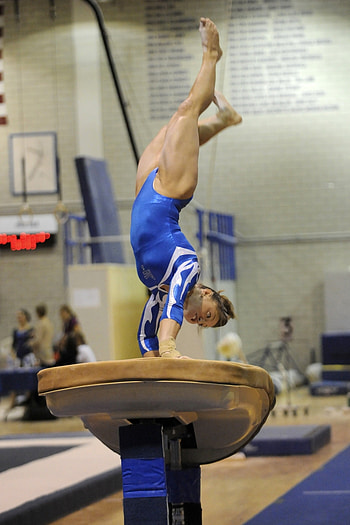 Vault gymnastics, Blue and white gymnastic suit HD phone wallpaper