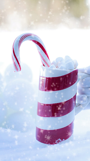 Santa's candy cup, Snowy winter delight, Christmas sweetness, Festive decoration HD phone wallpaper
