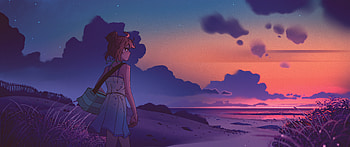 Girl Landscape Beach , beach, artist, artwork, digital-art HD wallpaper