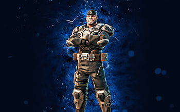 Marcus Fenix, , blue neon lights, Fortnite Battle Royale, Fortnite characters, Marcus Fenix Skin, Fortnite, Marcus Fenix Fortnite HD wallpaper