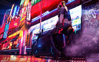 Cyberpunk Bike Girl Rear, cyberpunk, artist, artwork, artstation HD wallpaper
