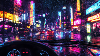 Driving Through Rain: A Vivid Ultra Experience, driving, rain, city night, neon lights HD wallpaper