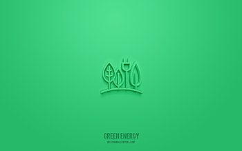 Green Energy 3d icon, green background, 3d symbols, Green Energy, ecology icons, 3d icons, Green Energy sign, ecology 3d icons HD wallpaper
