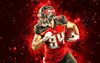 Cameron Brate, , tight end, Tampa Bay Buccaneers, american football, NFL, red neon lights, Cameron Brate Tampa Bay Buccaneers, Cameron Brate HD wallpaper