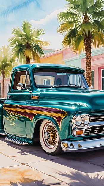 Palm Cruise — Teal Lowrider HD phone wallpaper