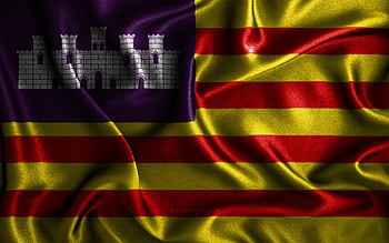 Balearic Islands flag, , silk wavy flags, spanish provinces, Day of Balearic Islands, fabric flags, Flag of Balearic Islands, 3D art, Balearic Islands, Europe, Provinces of Spain, Balearic Islands 3D flag, Spain HD wallpaper