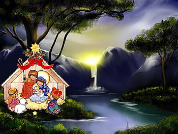 Jesus Christ was born, tree, collage, religion, christianity, holy family, manger, nativity, christmas, forest, jesus christ HD wallpaper