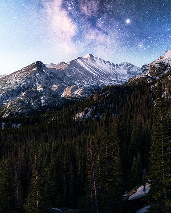 Nature, Night, Mountain, Dark, Forest, Starry Sky HD phone wallpaper