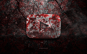 Youtube logo, grunge art, Youtube stone logo, red stone texture, Youtube, grunge stone texture, Youtube emblem, Youtube 3d logo HD wallpaper