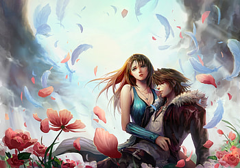 Fallen Fantasy, emotional, nice, feather, cg, petals, flower, couple, laying, female, blossom, sweet, girl, anime girl, anime, pretty, romantic, guy, lovely, ffviii, gloom, final fantasy, floral, beauty, , game, male, lay, gloomy, beautiful, romance, sorrow, sad, boy, video game, lying HD wallpaper