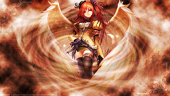 Angel, sexy, wings, red eye, hot, cute, girl, red hair, long hair, dress, anime girl, anime, fantasy, wing, abstract, female HD wallpaper