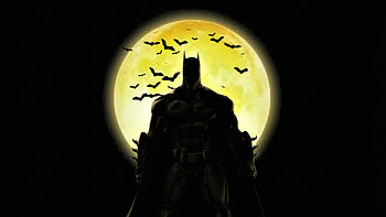 Batman Yellow Moon, batman, superheroes, artist, artwork, digital-art, deviantart HD wallpaper