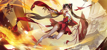 Fantasy girl, run ze, hand fan, runze, fantasy, yellow, red, girl HD wallpaper