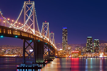 Oakland Skyline, Nighttime bridge view, Travelling cityscape, Beautiful HD wallpaper