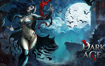 Dark age, night, blue, bat, girl, vampire, woman, moon, fantasy, red HD wallpaper