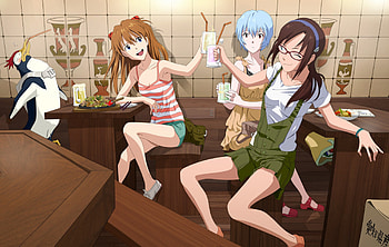 The Evangelion Pilot Girls, asuka, rei, mari, evangelion, anime HD wallpaper