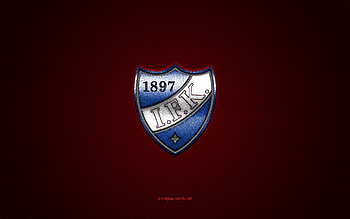 HIFK Fotboll, Finnish football club, blue logo, red carbon fiber background, Veikkausliiga, football, Helsinki, Finland, HIFK Fotboll logo HD wallpaper
