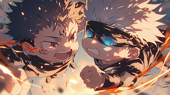 Chibi Gojo vs Sukuna - Jujutsu Kaisen Epic Battle, Satoru Gojo, Jujutsu Kaisen, Sukuna (Jujutsu Kaisen), Gojo Vs Sukuna, chibi HD wallpaper