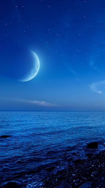 Moon, Blue, Sea Waves HD phone wallpaper