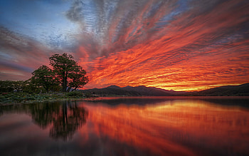 Sunrise red sky, Reflective beauty, Dramatic landscapes, Nature's spectacle HD wallpaper