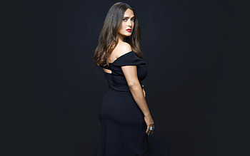 Salma Hayek, looking over shoulder, actress, latina, brunette, dress HD wallpaper