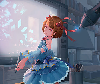 Cute, anime girl, red eyes, original, art HD wallpaper