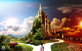 ur choice is ur way!, beauty, nice, fantastic, trees, road, castle, sun, path, girl, little, way, leaves, green, clouds, choice, nature, sky, flowers, lovely HD wallpaper